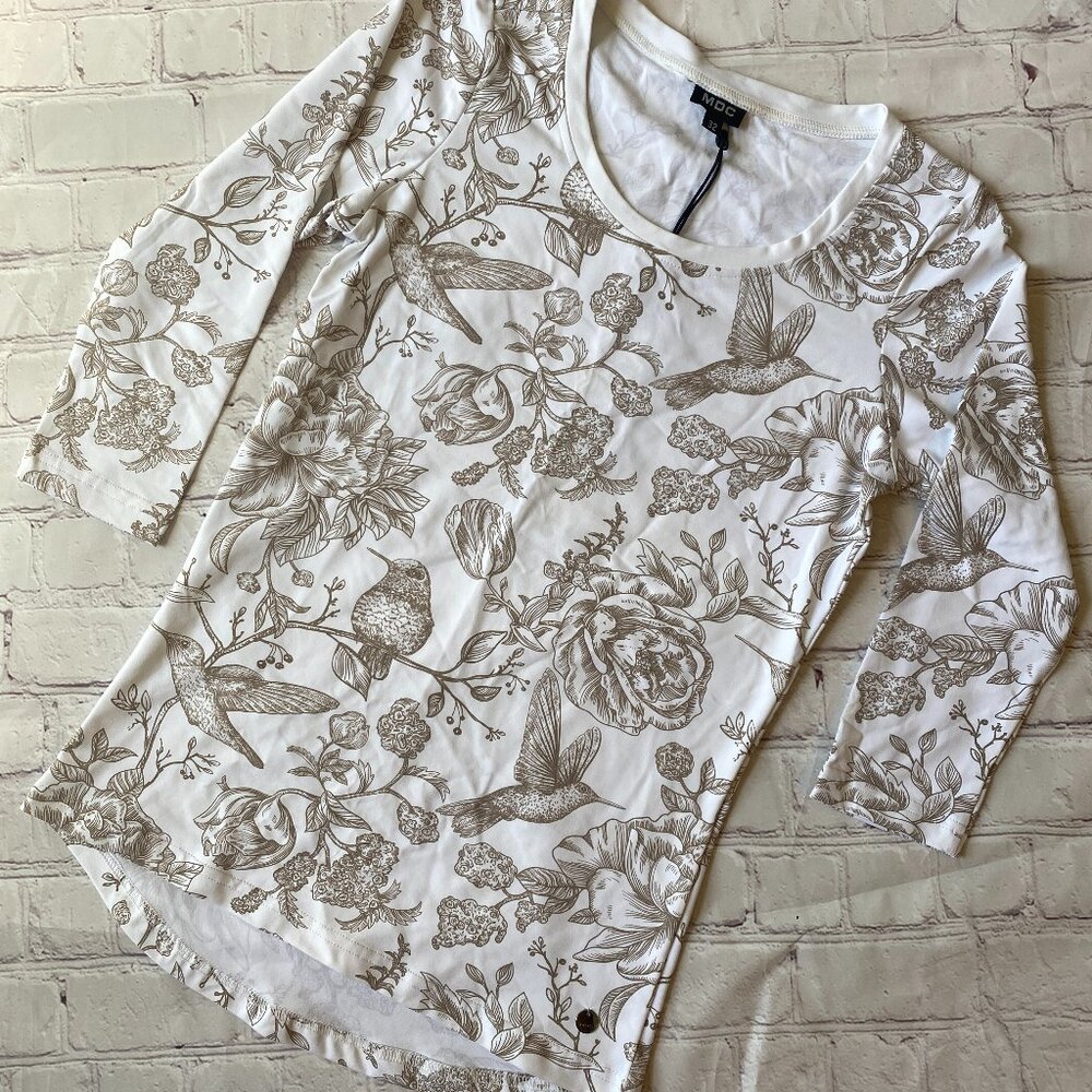NWT MDC-Sportswear Flower Bird Print Knitted Top